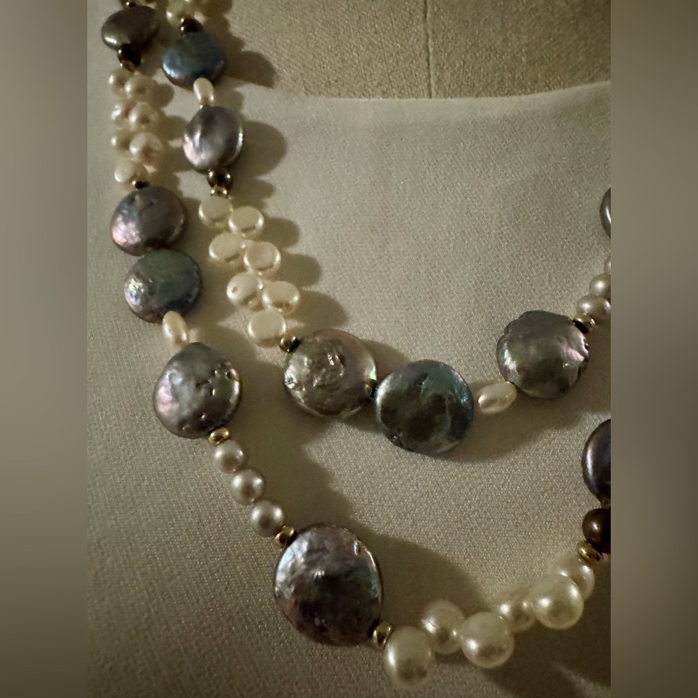 52” Zoe B. 14K Gold & Double Strand Coin Pearl Necklace - Picture 4 of 6